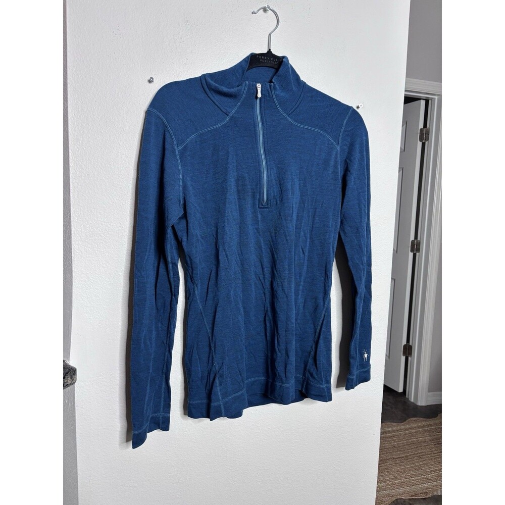 Smartwool Merino Quarter 1/4 Zip Base Layer Womens Sz L Wool Thermal Teal